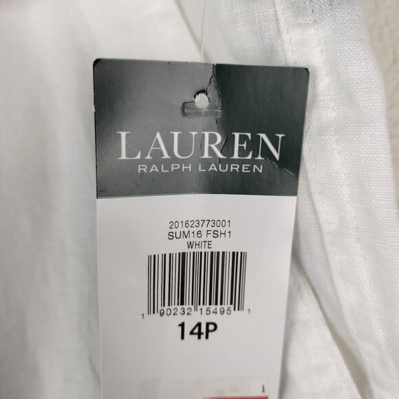 Lauren Ralph Lauren Linen Pants Women Size 14P White Cargo Belted Boho Beach NWT - Picture 6 of 16